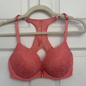 Lace Racerback Push-Up Bra in Coral